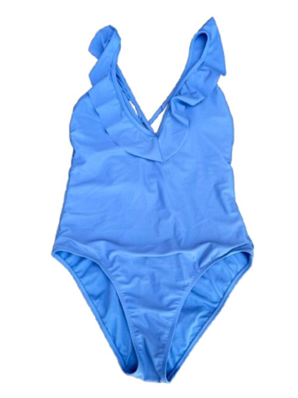 Xhilaration One Piece Swimsuit Large Blue Ruffle Trim Vneck Criss Cross Tie Back